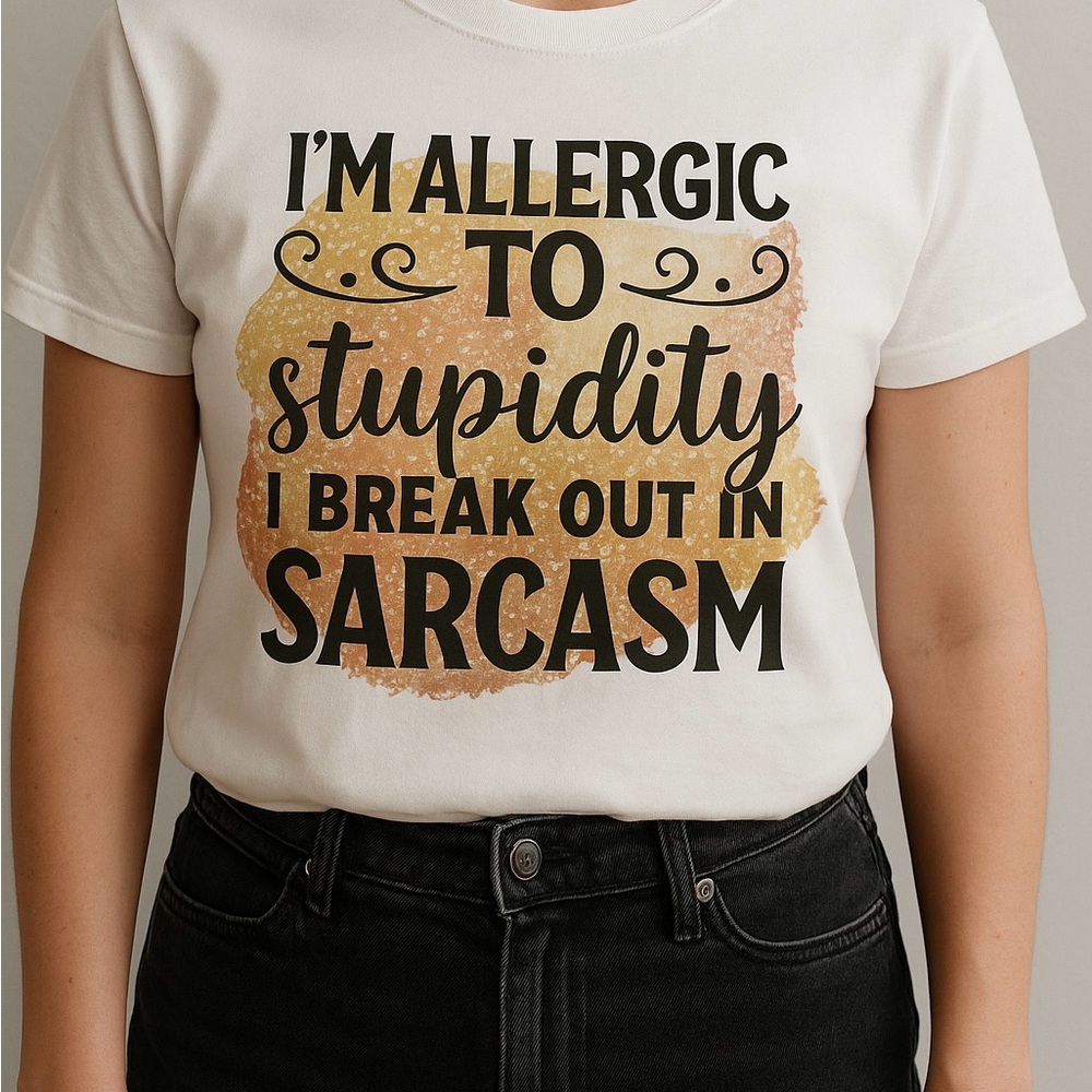 Gildan White Short Sleeve Tee with Black and Orange Print